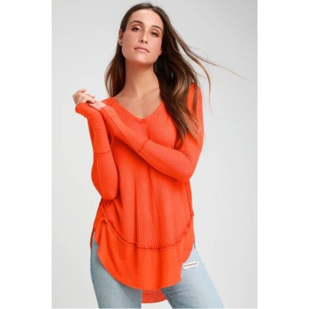 We the Free Catalina Orange Waffle Thermal Shirt Size XS